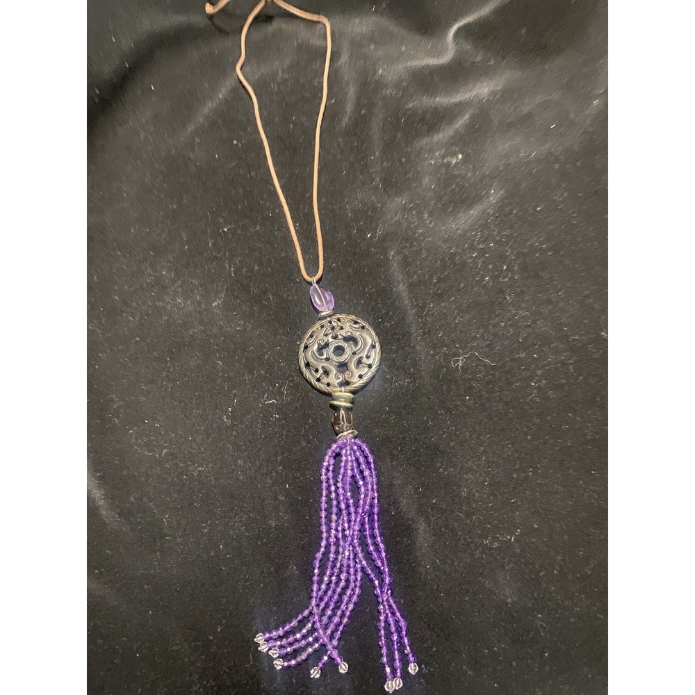Carved Center Stone Purple Bead Necklace